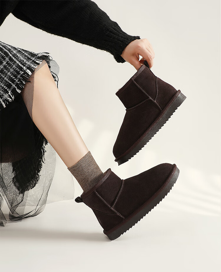 ZHR Snow Boots for Women, 2025 New Style, Fleece-Lined Warm Boots, Genuine Leather Waterproof Short Boots, Cotton Shoes for Women, Coffee Color, Size 35 12