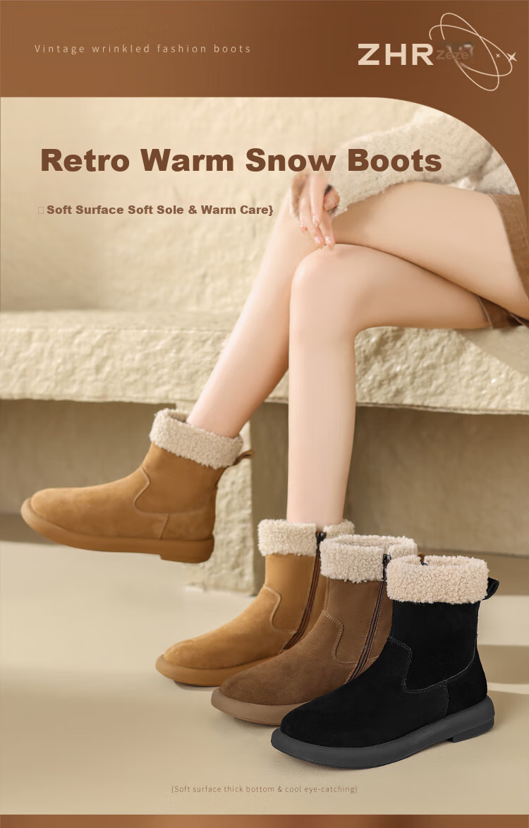 ZHR Snow Boots for Women, 2025 New Winter Style, Fleece-Lined Thick Women's Boots, Sheepskin Flat Ankle Boots for Women, EH97A Brown Size 40 1
