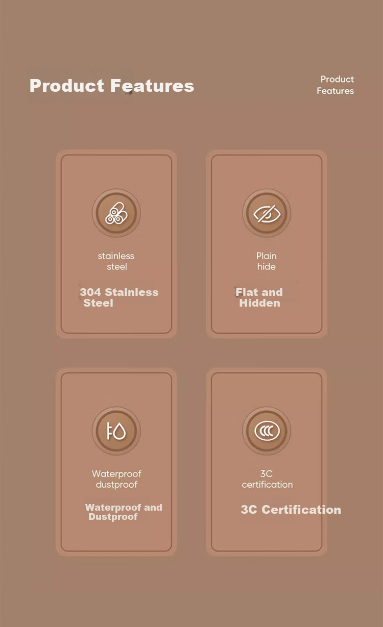 FDD Flat Invisible Floor Socket, Hidden Stainless Steel Waterproof Recessed Floor Socket, Ultra-Thin Floor Socket, Ten-Hole 2