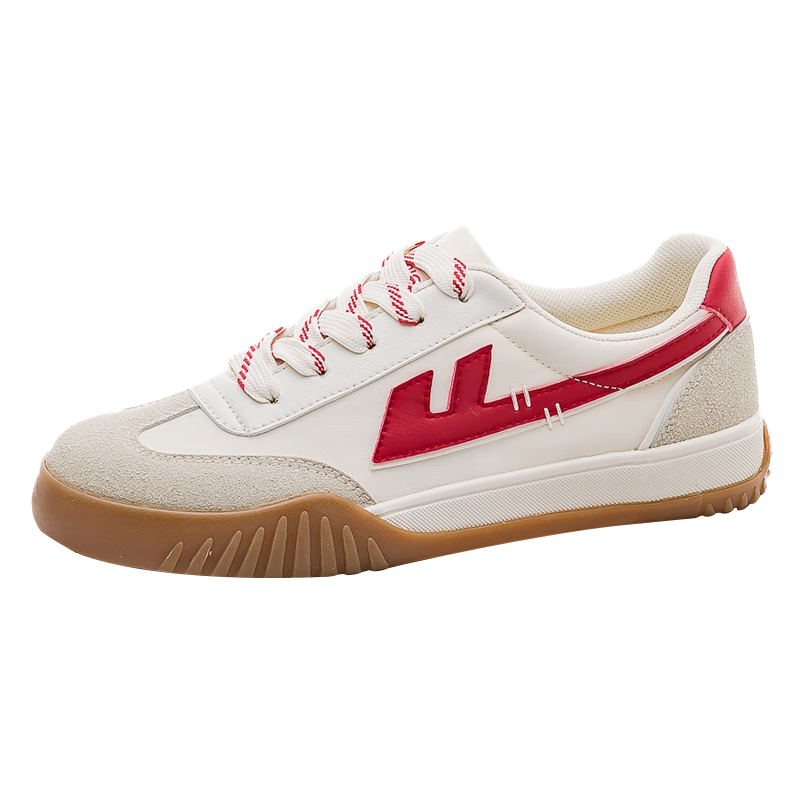 Huili Official Women's Sneakers, New Classic Versatile Shoes for Women, Beige-Red, Size 36