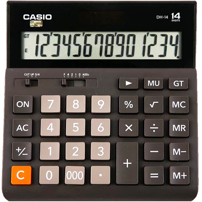Casio DH-14 Medium-Sized Silent Model, 14-Digit Display, Dual Power Ultra-Wide Calculator, Black