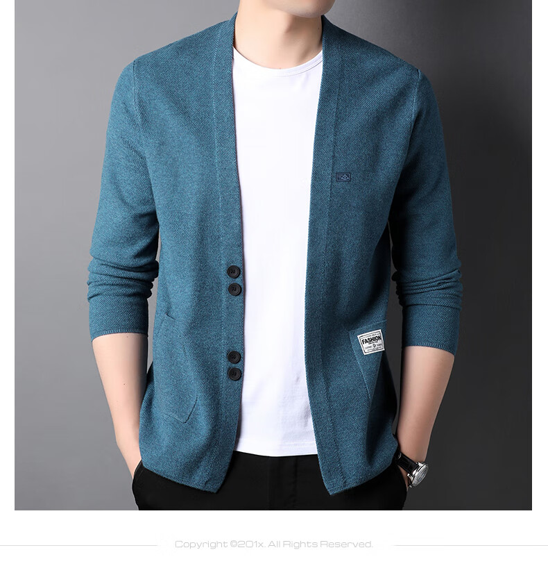 Hengyuanxiang Men's Knitted Cardigan Sweater Jacket Trendy Youth Pocket Shawl HJ172 Black 170/88A 5