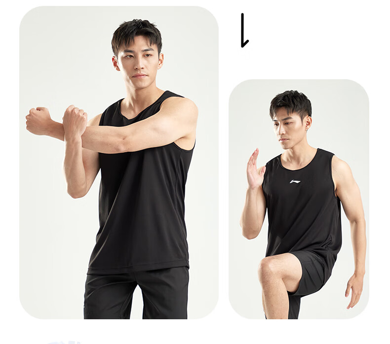 Li-Ning Sports Vest Set for Men, Summer Shorts, Running Quick-Dry Shirt T-Shirt, Fitness Morning Exercise Martial Arts Sleeveless Training Suit 10