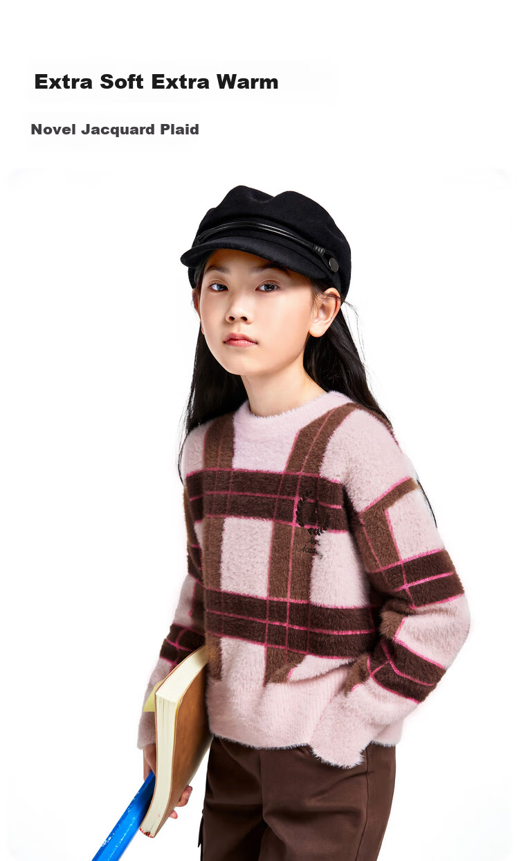 Annil Girls' Sweater Knit Top, 2024 Winter New Style, Preppy Casual Warm, Sky Blue, Size 120 2