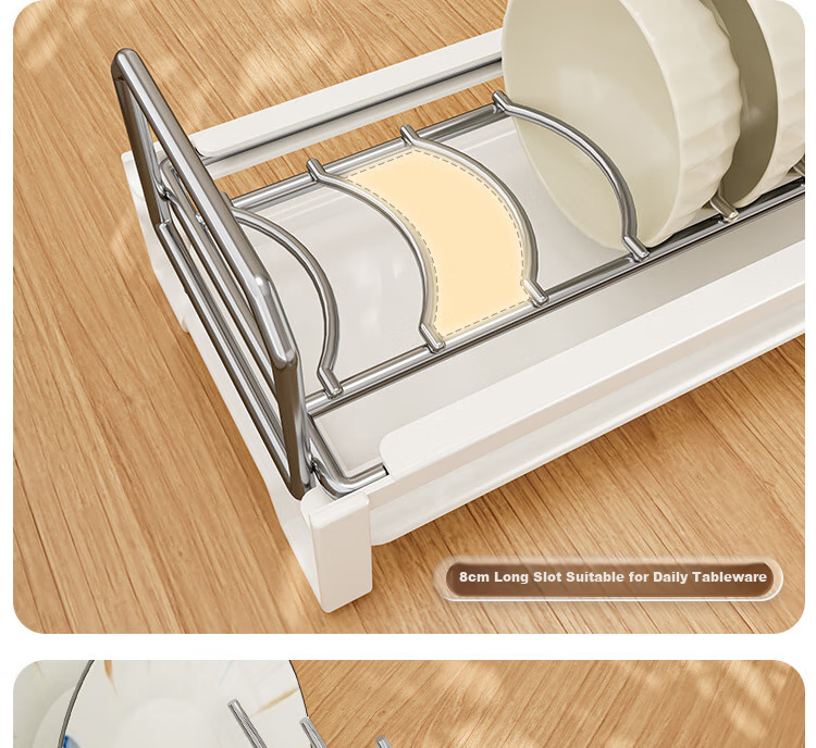 Shengxitao Stainless Steel Bowl And Plate Rack, Pull-Out Kitchen Dish Storage Shelf, Cabinet Draining Rack, Dish Organizer 7