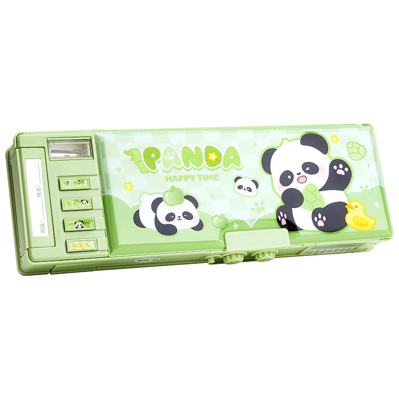 Kabaxiong Multifunctional Pencil Case with Combination Lock Laser Double-Layer Large Capacity Stationery Box for Boys and Girls