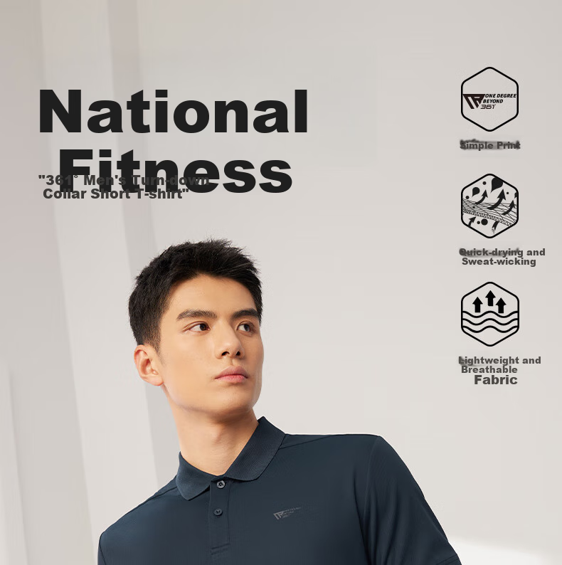 361° Men's Short-Sleeve T-Shirt, Summer Quick-Dry Polo Shirt, Running Fitness Sportswear, Half Sleeve, 652524102D-8 1