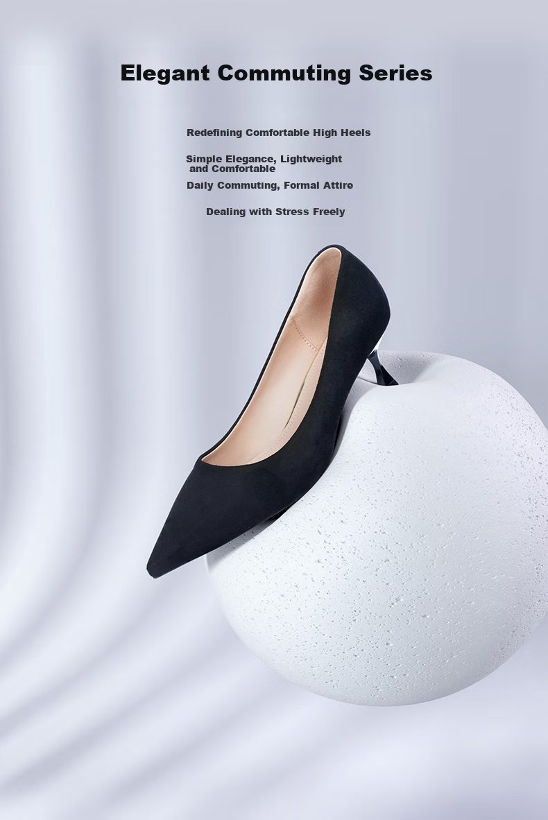 DAPHNE Qixi High Heels, Women's Suede Thin Heel Slip-On, Professional Elegant Pointed Toe Shoes, Velvet Black (7cm Heel Height), Size 34 2