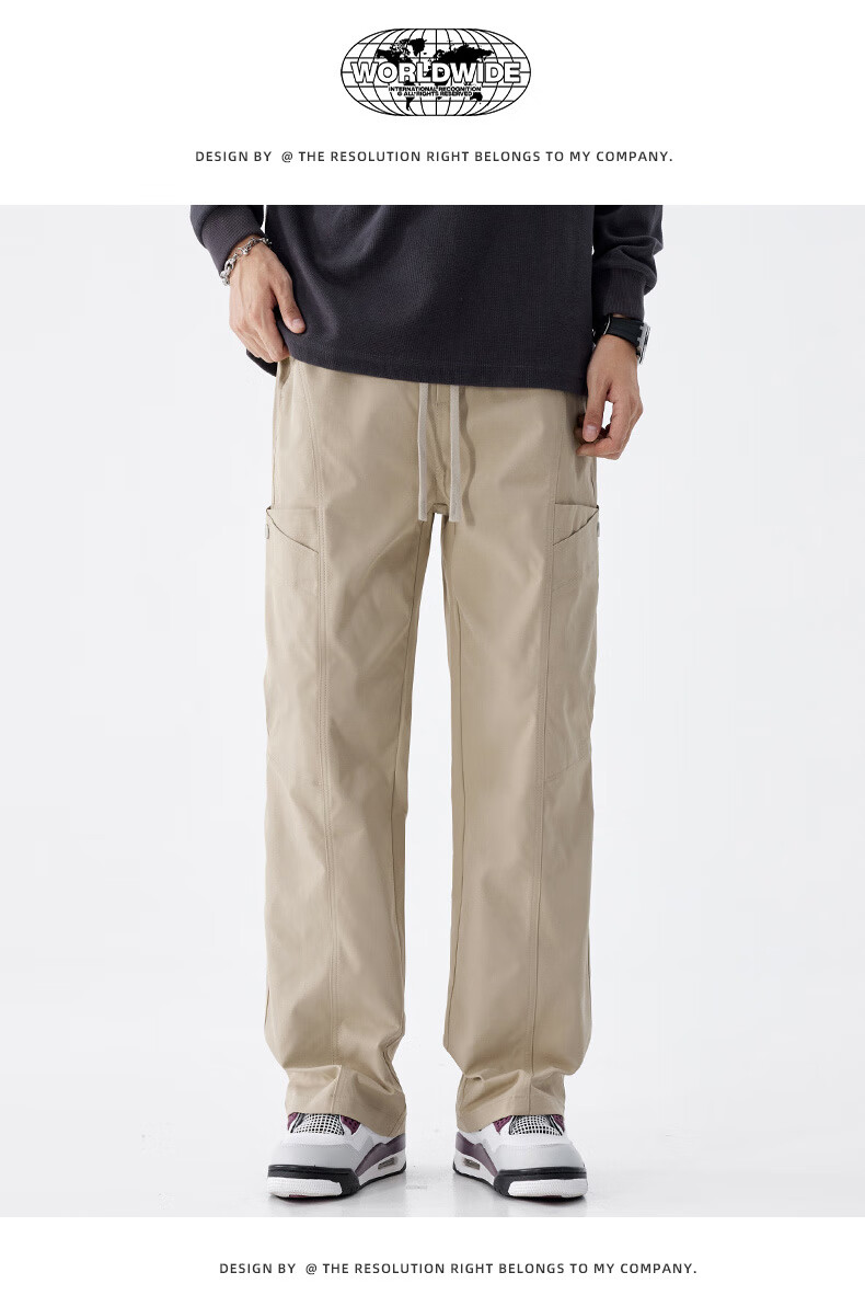 JEEP SPIRIT Men's Cargo Pants, Spring Straight-Leg Casual Trousers, Loose-Fitting Sweatpants, Versatile Comfortable Men's Pants, Black, 3XL 9