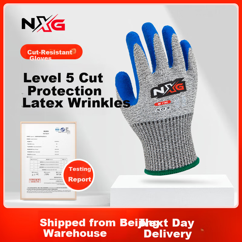 NXG Level 5 Cut-Resistant Gloves, Latex Anti-Slip Wear-Resistant Thickened Work Gloves, Anti-Cutting Construction Site Labor Protection Glass Handling Protective Gloves X03-M Size