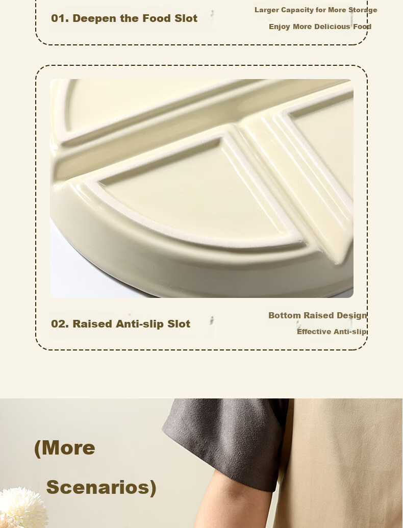 Baijie Ceramic Three-Compartment Steamer Plate Portion Control Divided Plate 211 Sectioned Plate Baby Food Supplement Steamer Dumpling Plate White Porcelain 14