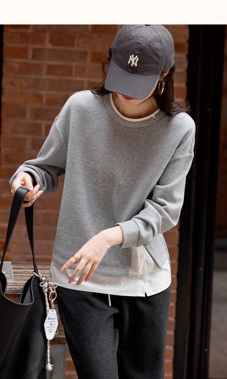 Dme [Smart Relaxation] Spring Low Saturation Pique Air Layer Colorblock Shirt-Style Sweatshirt for Women 12