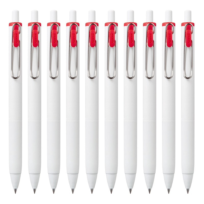 Uni-Mitsubishi Uni-Ball One Series, Small Concentric Core Red Gel Pen, High Aesthetic Value, 0.38mm Red Signing Pen, UMN-S, 10 Pieces