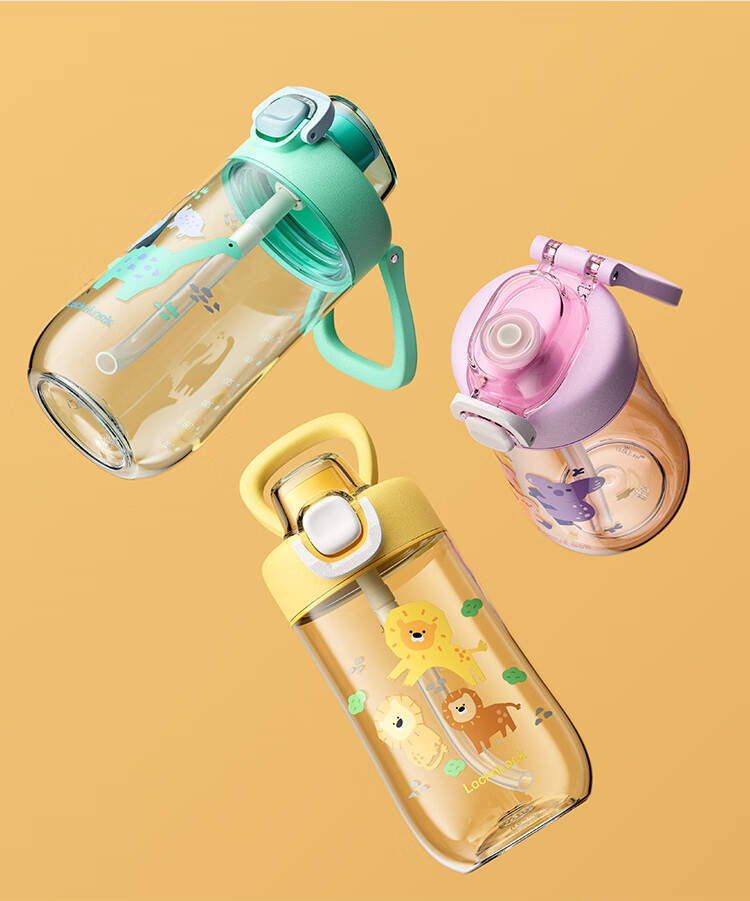 LOCK&LOCK Children's Straw Cup, Student Plastic Water Bottle, Outdoor Portable Sports Cup with Handle, 500ml, Gree 5