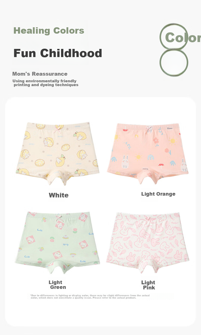 FENTENGCARE Children's Underwear, Class A Baby Cotton, 10A Antibacterial, 4 Pairs of Pure Cotton Crotch Cartoon Underwear, Girls' Underwear 14