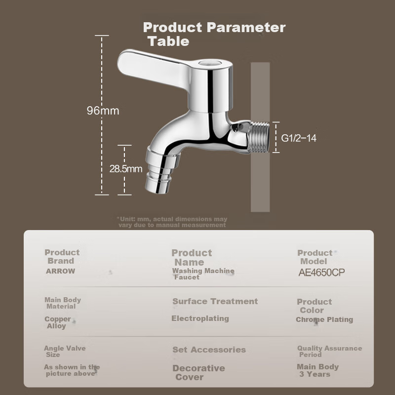 ARROW Washing Machine Faucet for Balcony And Bathroom, Wall-Mounted Single Cold Water Leak-Proof AE4650CP