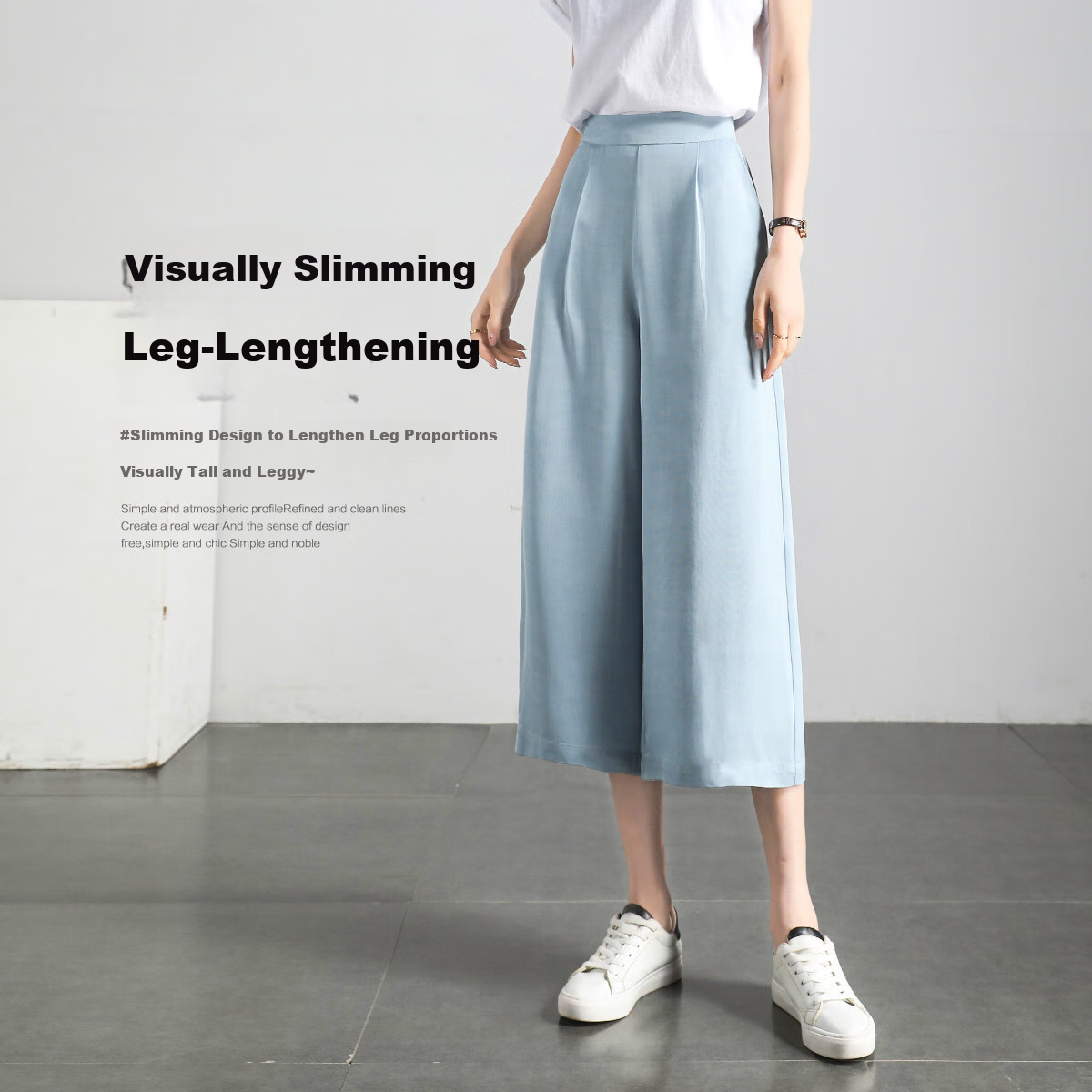 Dme [Sea Salt Mint] Summer Loose-Fitting Commuter Slimming Wide-Leg Cropped Casual Pants