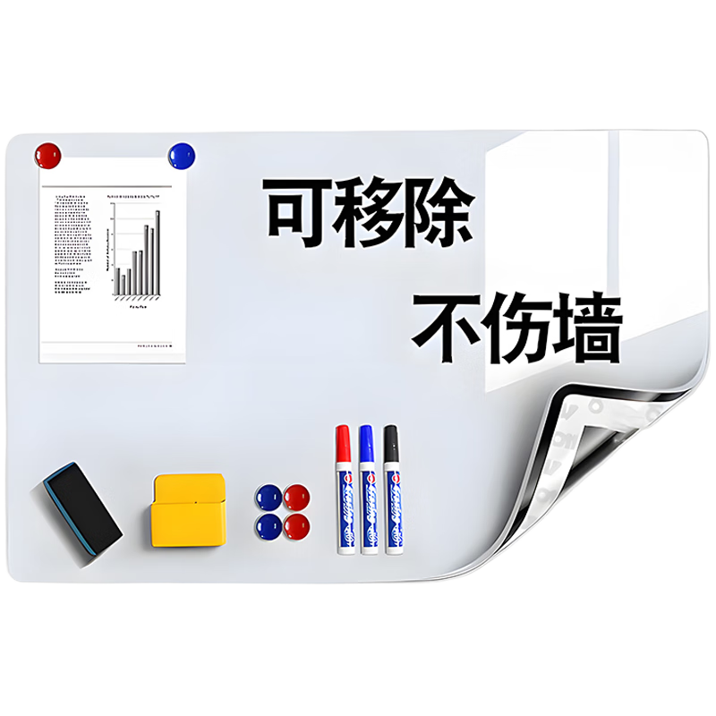 Zhizuan, 50x100cm Whiteboard Wall Sticker, Non-Damaging to Walls, Removable Magnetic Graffiti, Soft Whiteboard Writing Board, Hanging Small Blackboard, Office Meeting Teaching Home Use Erasable Small Whiteboard Paper