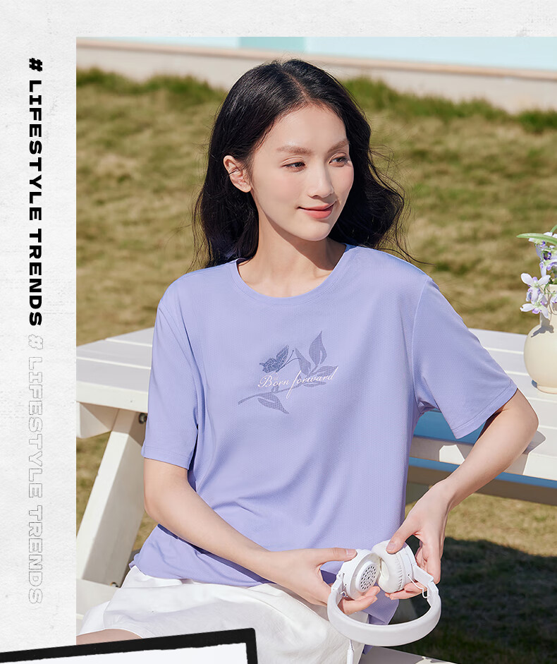 361° Women's Short Sleeve Spring Summer New Sports T-Shirt Quick-Dry Loose Casual Running Top 662624113-1 10