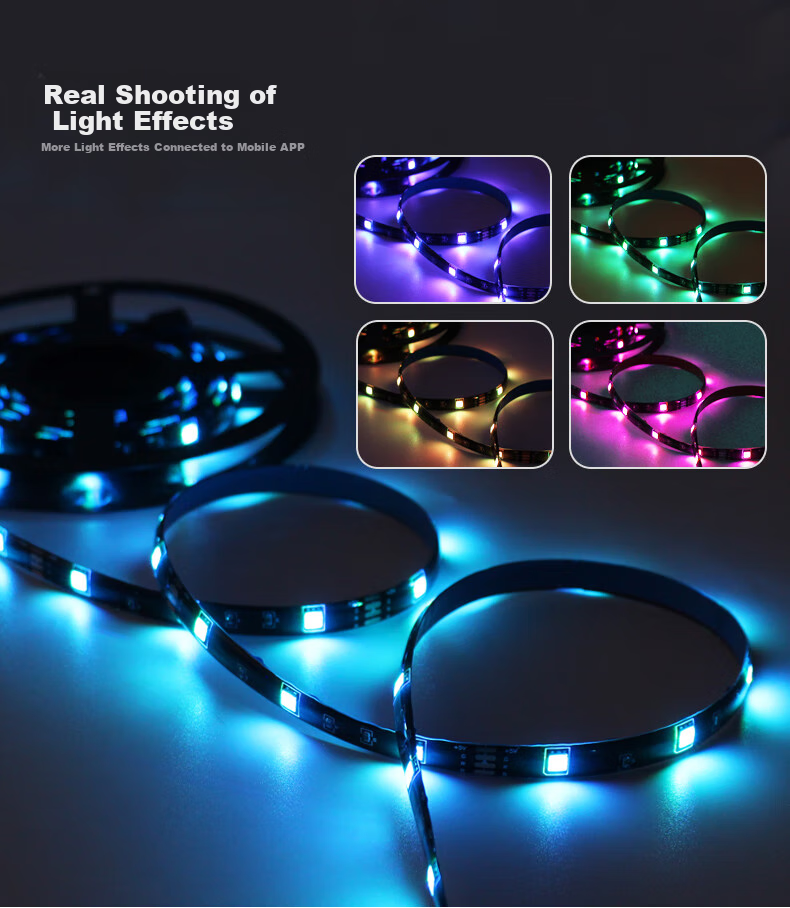 Kaiju Colorful RGB LED Strip App Music Sensing Computer Desktop Self-Adhesive Light Strip, 5V Colorful Mobile Bluetooth, 5-Meter Light Strip + Adapter + Remote Control 8