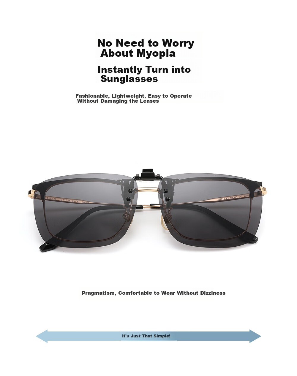 Wanpishu Polarized Sunglasses Clip-On for Nearsightedness, UV Protection, Anti-UV, Sun Protection, Outdoor Use for Me 2
