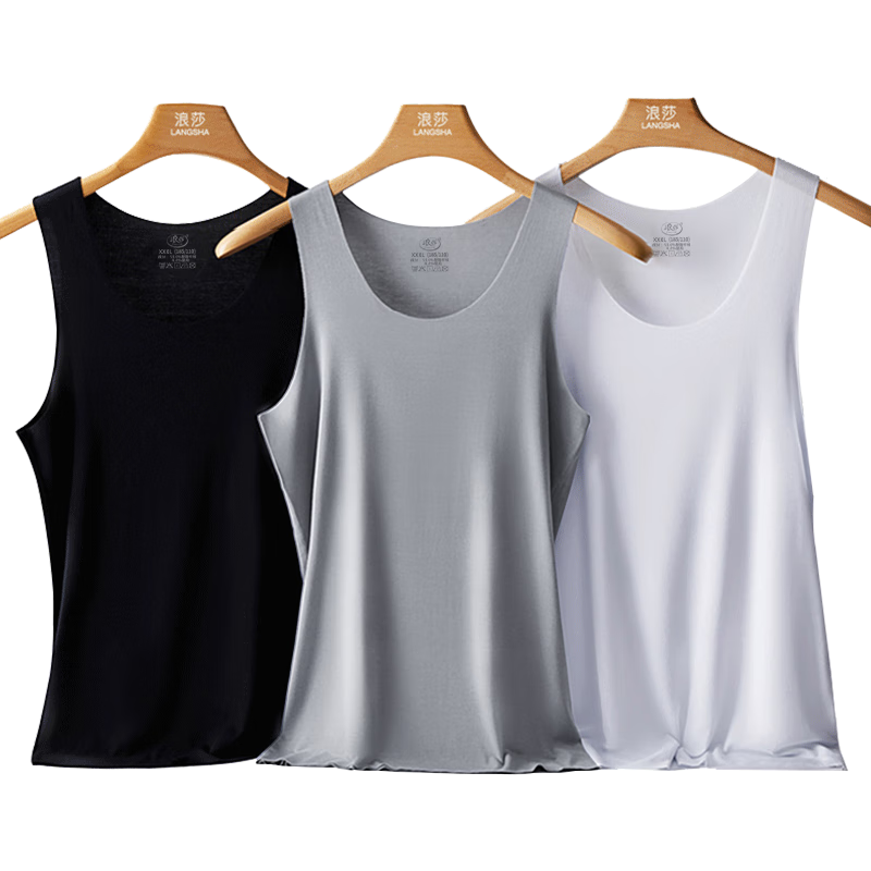 LangSha Ice Silk Tank Top for Men, 7A Grade Antibacterial, Summer Men's Seamless Thin Casual Sports Undershirt, Hurdle Style, 3-Piece Set