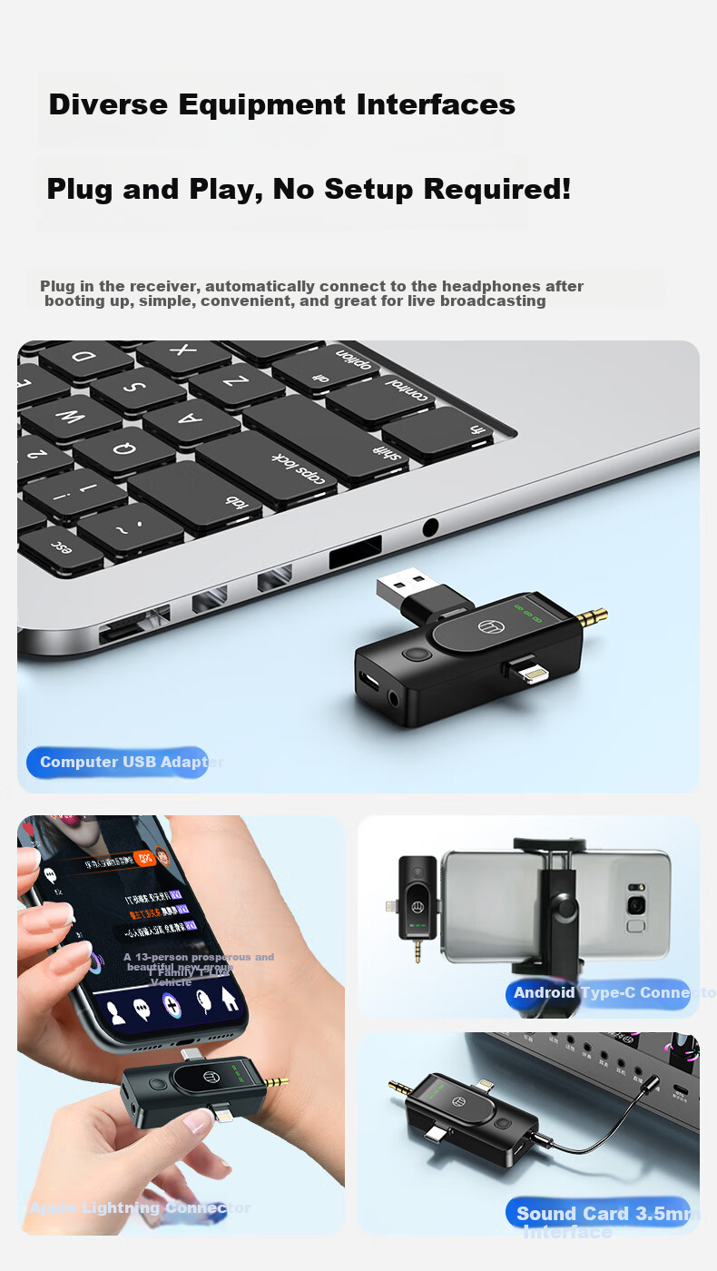 Haomuren Wireless Headphone Sound Card Microphone Live Streaming All-In Device Set, TikTok Host Specialized Singing Karaoke Microphone, Neckband Bluetooth Earphones for Mobile Phones 7
