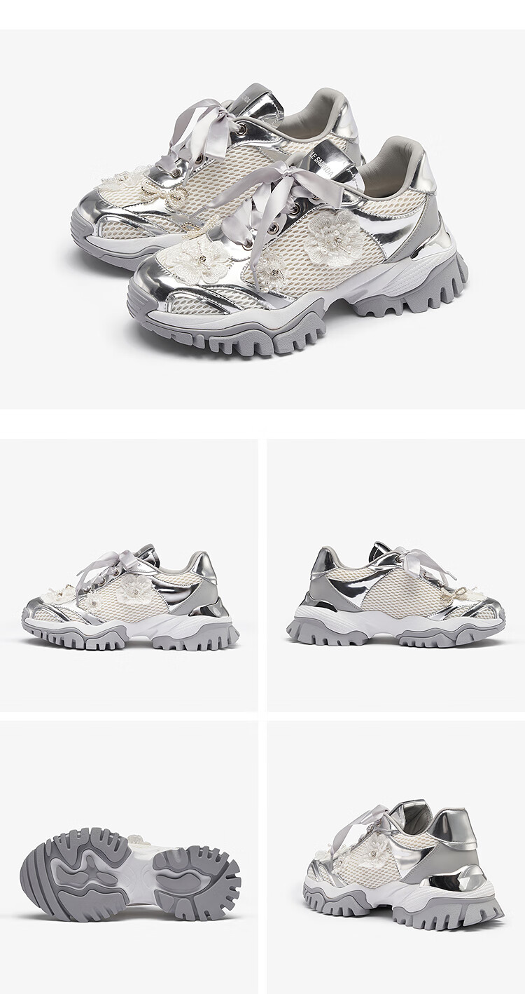 Le Saunda 2025 New Princess Casual Thick-Soled Dad Shoes Women's Shoes 69904, Pear Blossom White + Pink, BEL 39 7