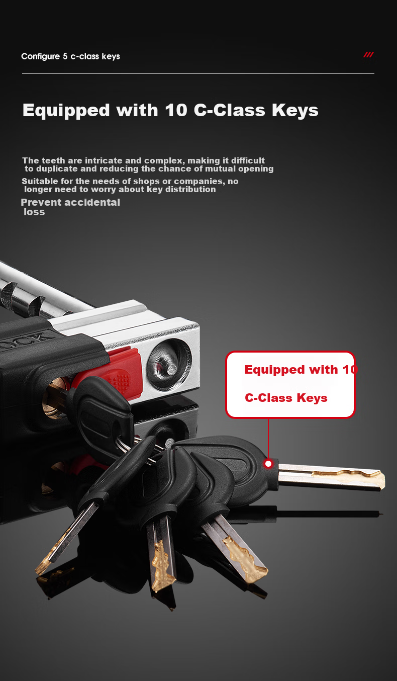 Fly.Globe U-Shaped Lock Glass Door Lock C-Grade Anti-Shear Anti-Theft Motorcycle Lock (With 10 Keys) 6