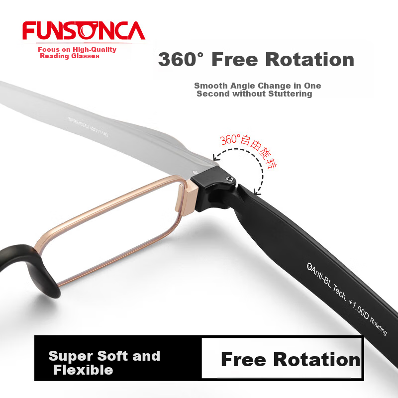 Funsonca Blue Light Blocking Folding Reading Glasses with Durable Imported Material, 360° Rotating Portable Pen Style for Men and Women, 6109 Black 300 Degrees