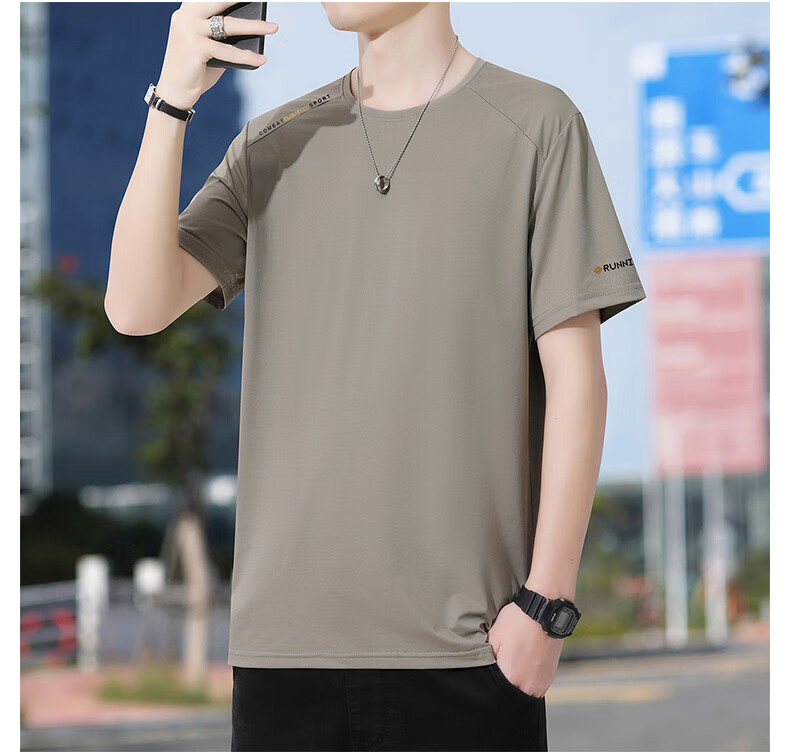 ROMON Men's Short Sleeve T-Shirt Summer Trendy Ice Silk Feel Versatile Business Casual Breathable Base Shirt LY7 Black 4XL 15
