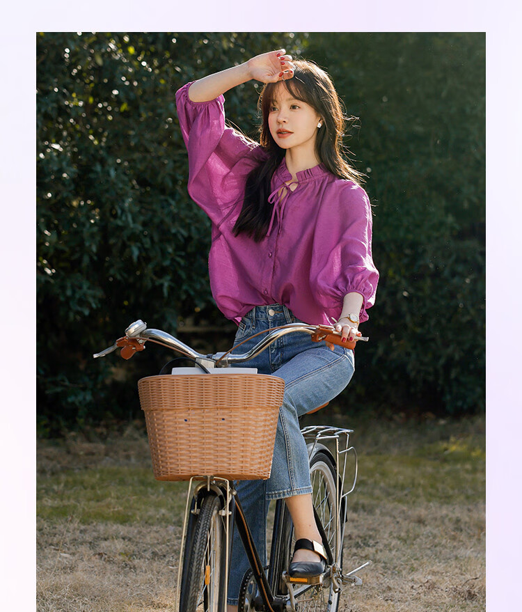 Mt [Candied Yangmei] Summer Elegant Small V-Neck Korean Style Ruffle Mid-Sleeve Blouse 9