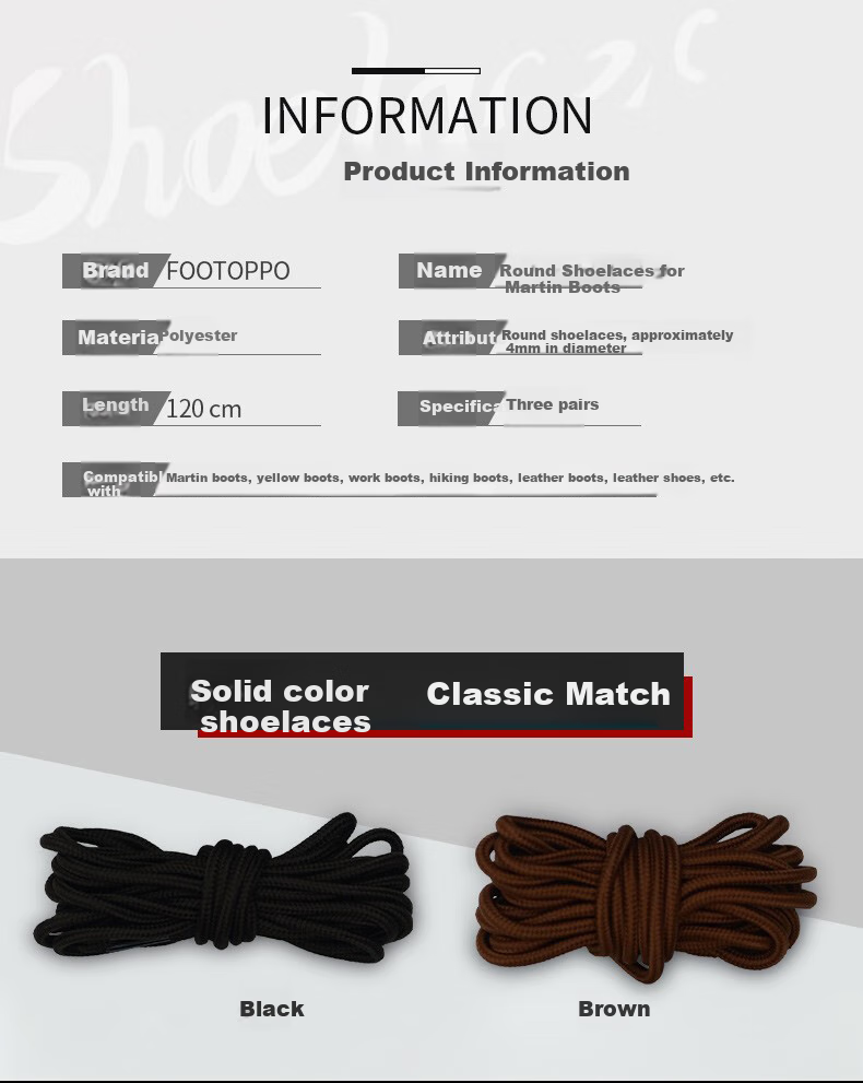 FOOTOPPO Martin Boots Lace, Black And Brown Round Combat Boots Lace, Men's Casual Leather Boots, Outdoor Hiking Shoes Rope, Round Thi 2