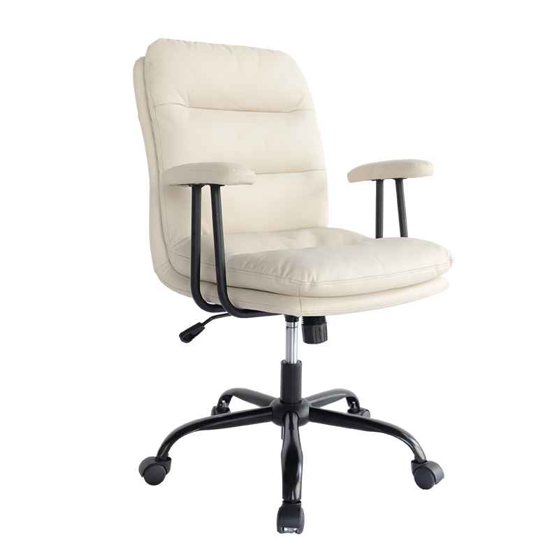 Deli KF301Z Comfortable Home Office Chair, Study Chair, Ergonomic Chair for Study Room, Genuine Leather Chair, Beige