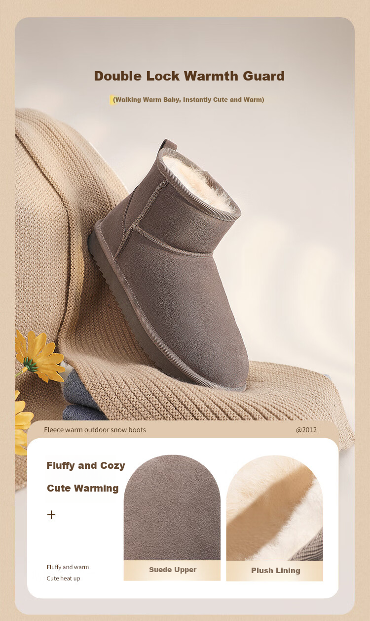 ZHR Snow Boots for Women, 2025 New Style, Fleece-Lined Warm Boots, Genuine Leather Waterproof Short Boots, Cotton Shoes for Women, Coffee Color, Size 35 3