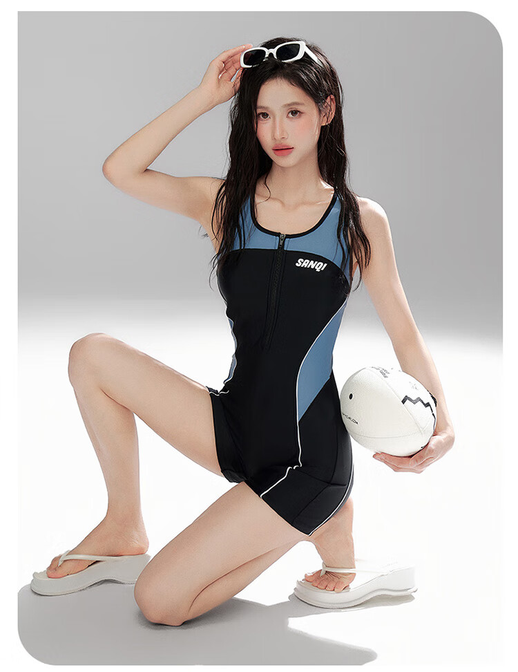 Sanqi Women's Swimsuit, 2025 New Style, Plus Size, Professional Training One-Piece Conservative Boyshort, Competitive Speed, Hot Spring Swimwear, Black, 3XL 5