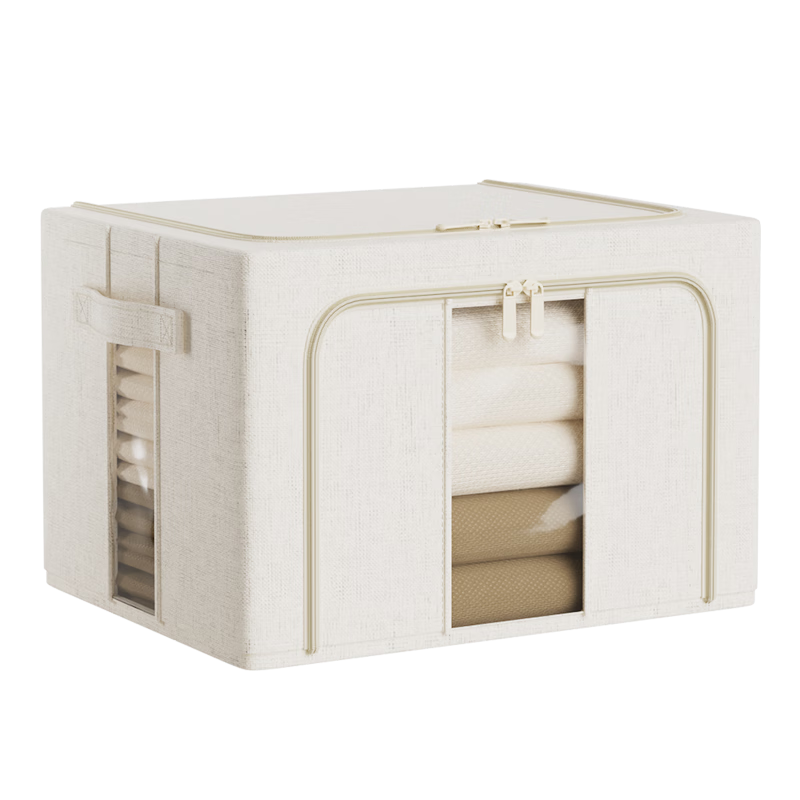 MARYYA Storage Box, Household Fabric Cotton Linen Large Quilt Clothes Organizer Box, Clothing Storage Container, 66L Capacity
