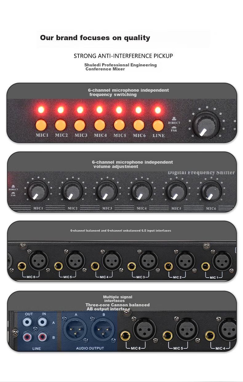 Shuledi AV-2306 Domestic Wired Microphone Mixer, Conference Microphone Expander, 48V Power Supply, Professional Audio Equipment (12 Channels) 4