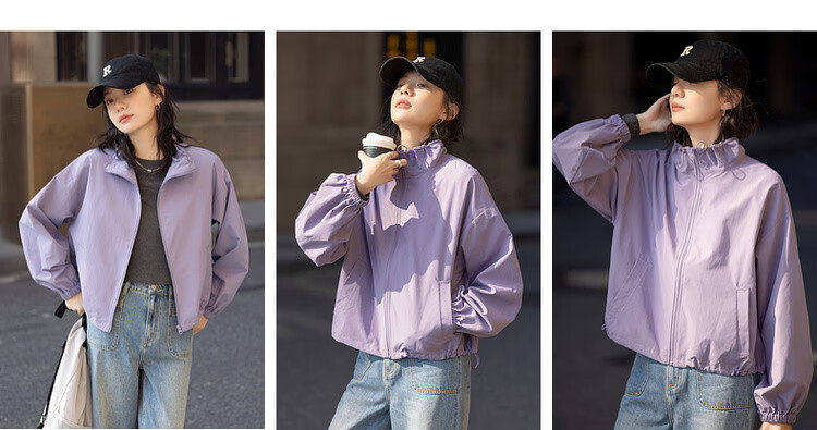 Dme [Urban Light Outdoor Style] Spring Workwear Style Elastic Drawstring Stand Collar Loose-Fitting Concealing Women's Casual Jacket 3