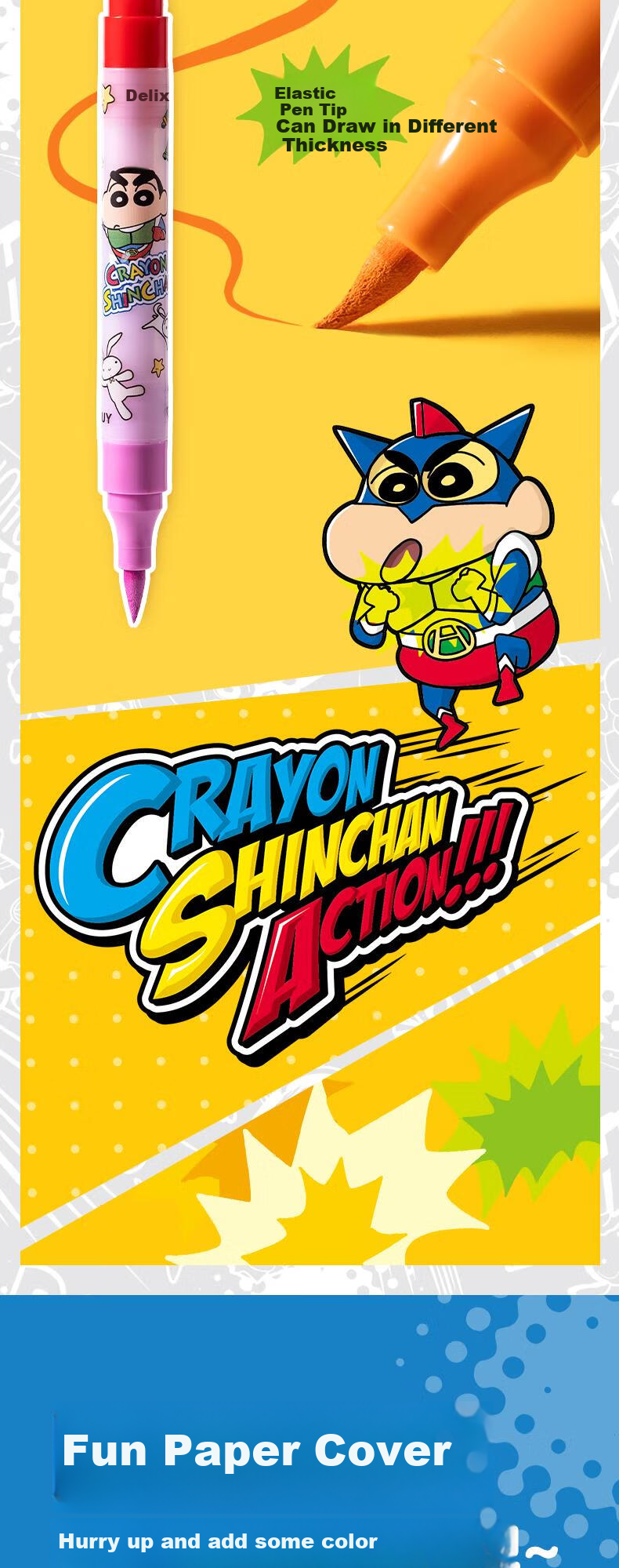 Deli [Back to School Stationery] 12 Colors Crayon Shin-Chan Double Soft Tip Acrylic Markers, Watercolor Pens, Round Barrel, Student New Year Tree, Children's Coloring, Drawing DIY, Fluorescent Bag Packaging for Boys And Girls 3
