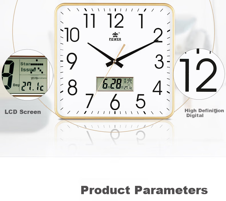 POWER Bawang Perpetual Calendar Wall Clock Living Room Clock Modern Simple Square Quartz Clock 33cm BW24021F1 5
