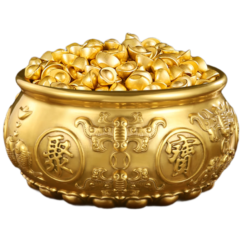 Bin Yue Brass Treasure Bowl Wealth Attracting Ornament Home Office Desk Decor