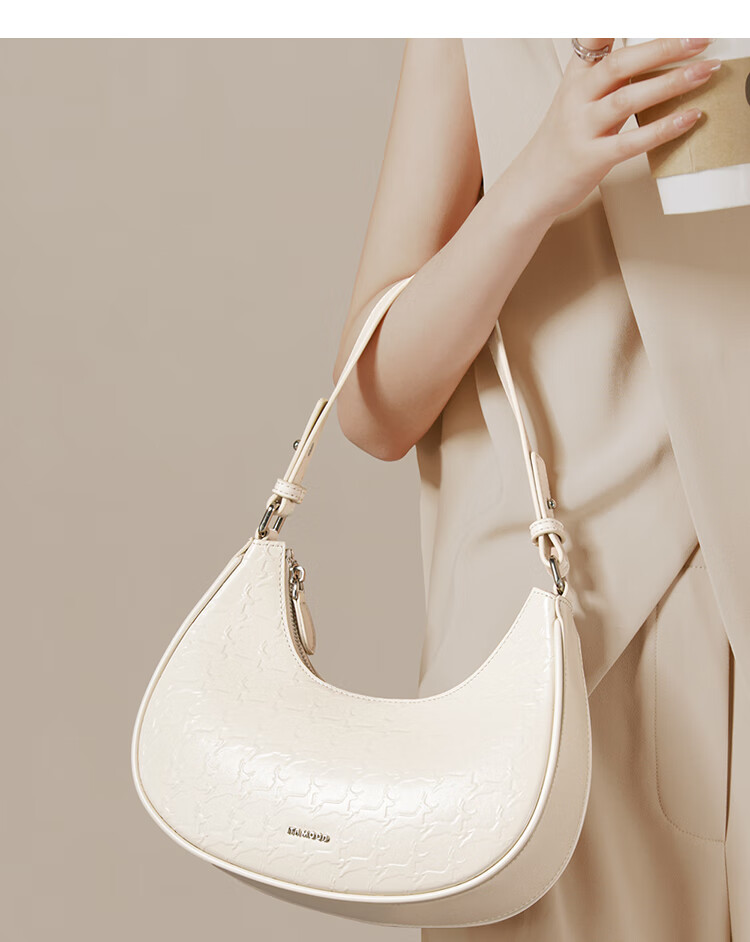 Miaodi 2026 Cowhide Embossed Underarm Baguette Crescent Elegant Workplace Commuter Handbag Crossbody Bag Birthday Gift 13