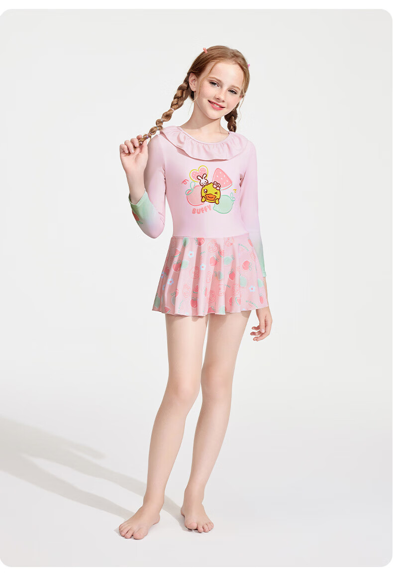 B.Duck Children's Swimsuit for Girls, Cute Printed Short-Sleeve Two-Piece Swimwear, Quick-Dry Vacation Swimwear for Toddlers And Young Childre 4