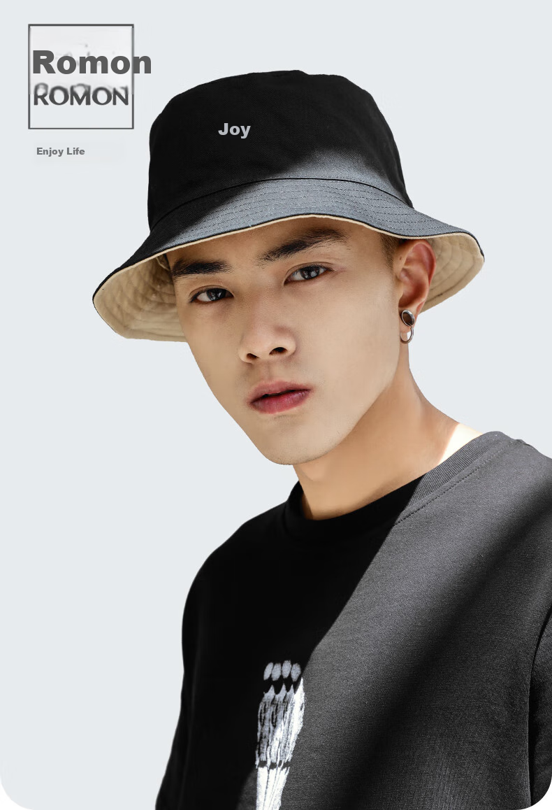 Luomeng Sun Protection Hat for Spring And Summer, Men's Large Head Circumference Hat, Double-Sided Fisherman Hat for Women, Korean Style Versatile Japanese-Style Sun Hat 1