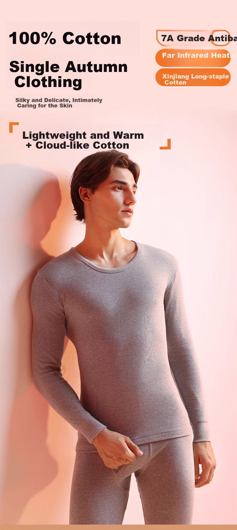 LangSha Men's Pure Cotton Undershirt, Single Top, 7A Antibacterial And Anti-Mite, Far-Infrared Heating, Warm Autumn And Winter Base Layer, All-Cotton Sweater 1