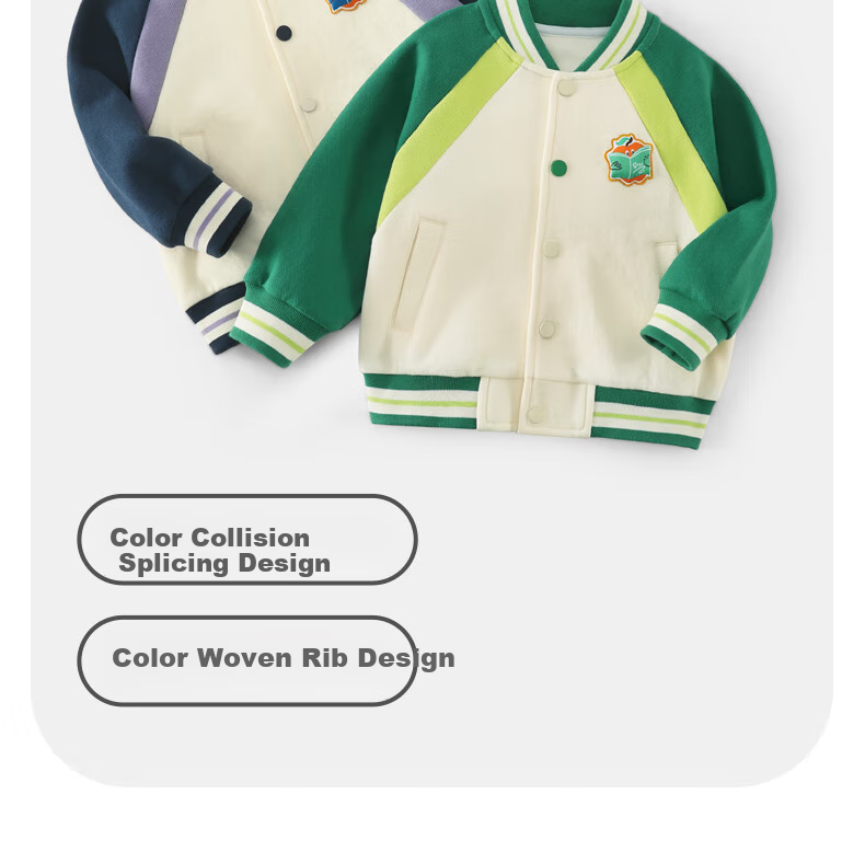 Ciciibear Boys' Baseball Jacket Spring And Autumn Style, Children's Autumn Outerwear, 2024 New Vintage Color-Block Design for Boys 5