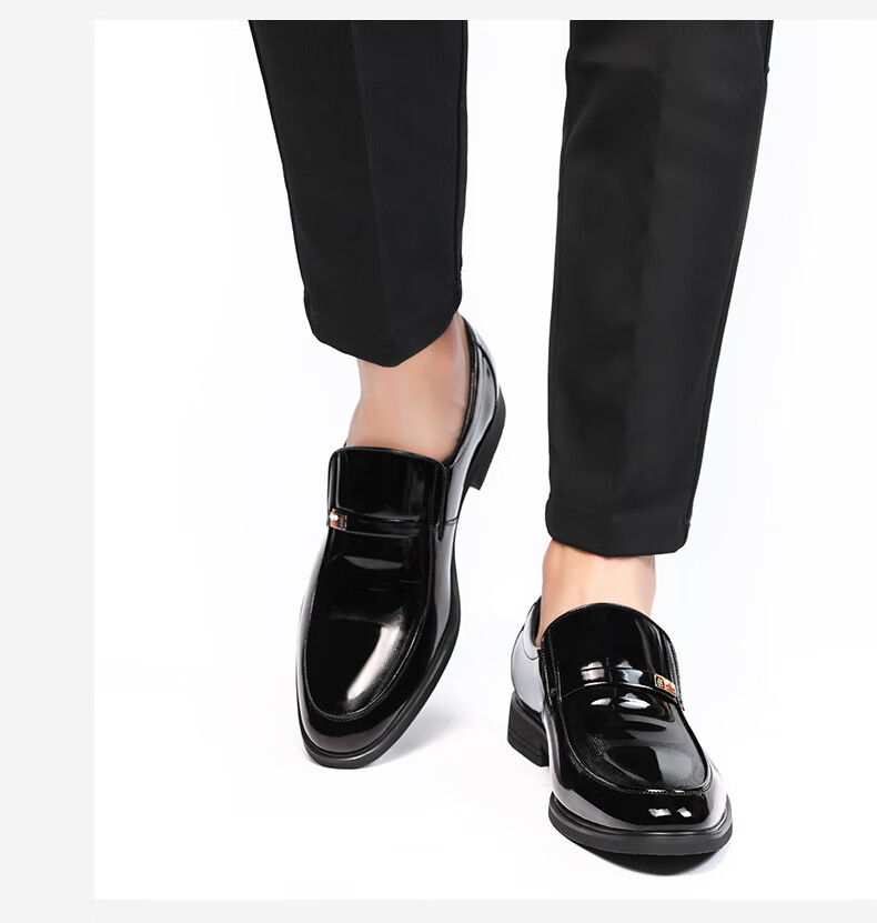 LAORENTOU Men's Leather Business Dress Shoes Spring Autumn Slip-On Patent Leather Daily Shoes 130361 Black Size 43 10