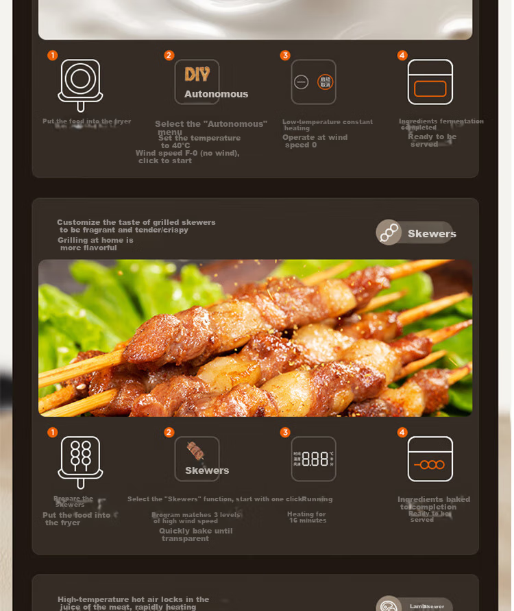 Joyoung Home 6.5L Large Capacity Electric Air Fryer with Upper And Lower Heating, No-Flip Design, Visible Window, 5 Cooking Modes, Adjustable Texture, Air Fryer KL65-V573 24