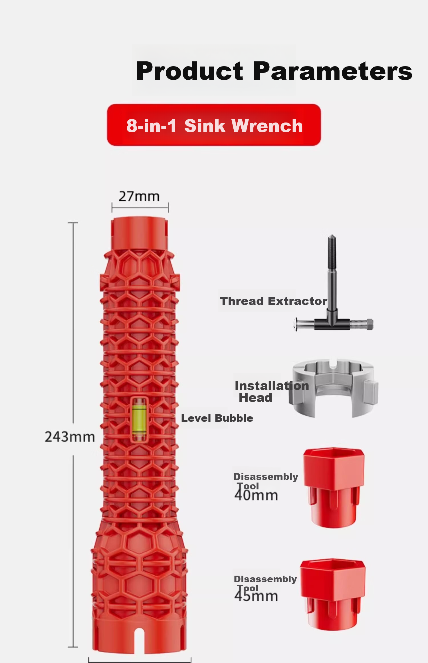 Shouli Sink Wrench, Faucet Installation And Removal Tool, Loosening Device, Multifunctional Eight-In Plumbing And Bathroom Universal Wrench 17